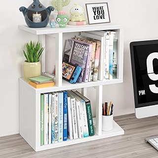 Desktop Bookshelf for Top of Desk Shelf - White Table Bookcase 3-Tier Sh...