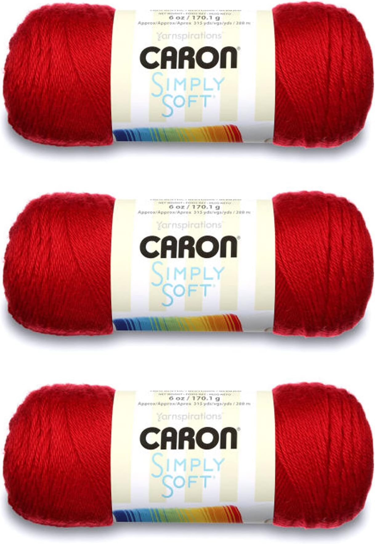 Simply Soft Harvest Red Yarn - 3 Pack of 170g/6oz - Acrylic - 4 Medium (Worsted) - 315 Yards - Knitting/Crochet