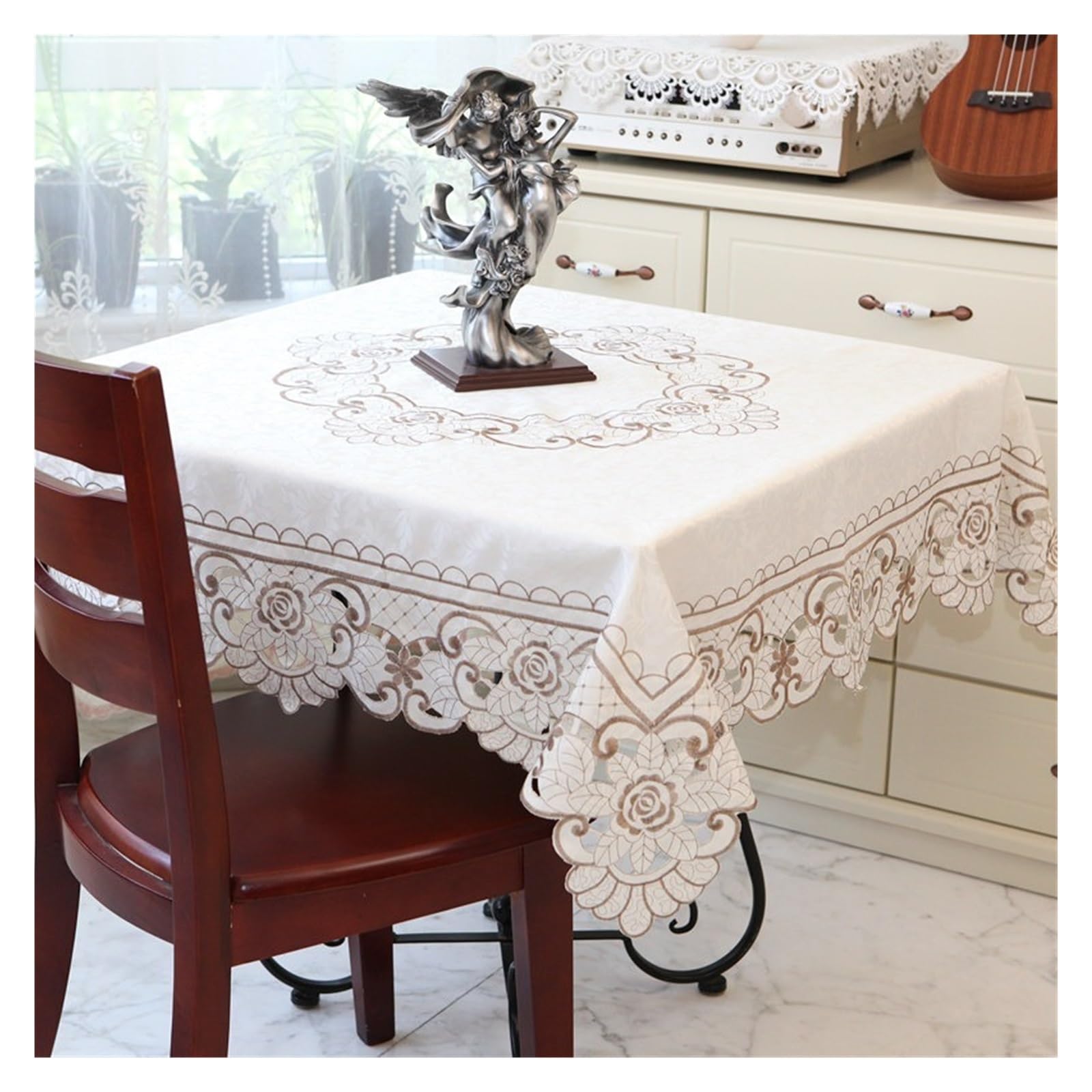 NJIEzhao Embroidered Lace Tablecloth Square TableCloth Table Cloth White Embroidery Lace Cloths For Dining Cover Towels(HM010,110X110cm)