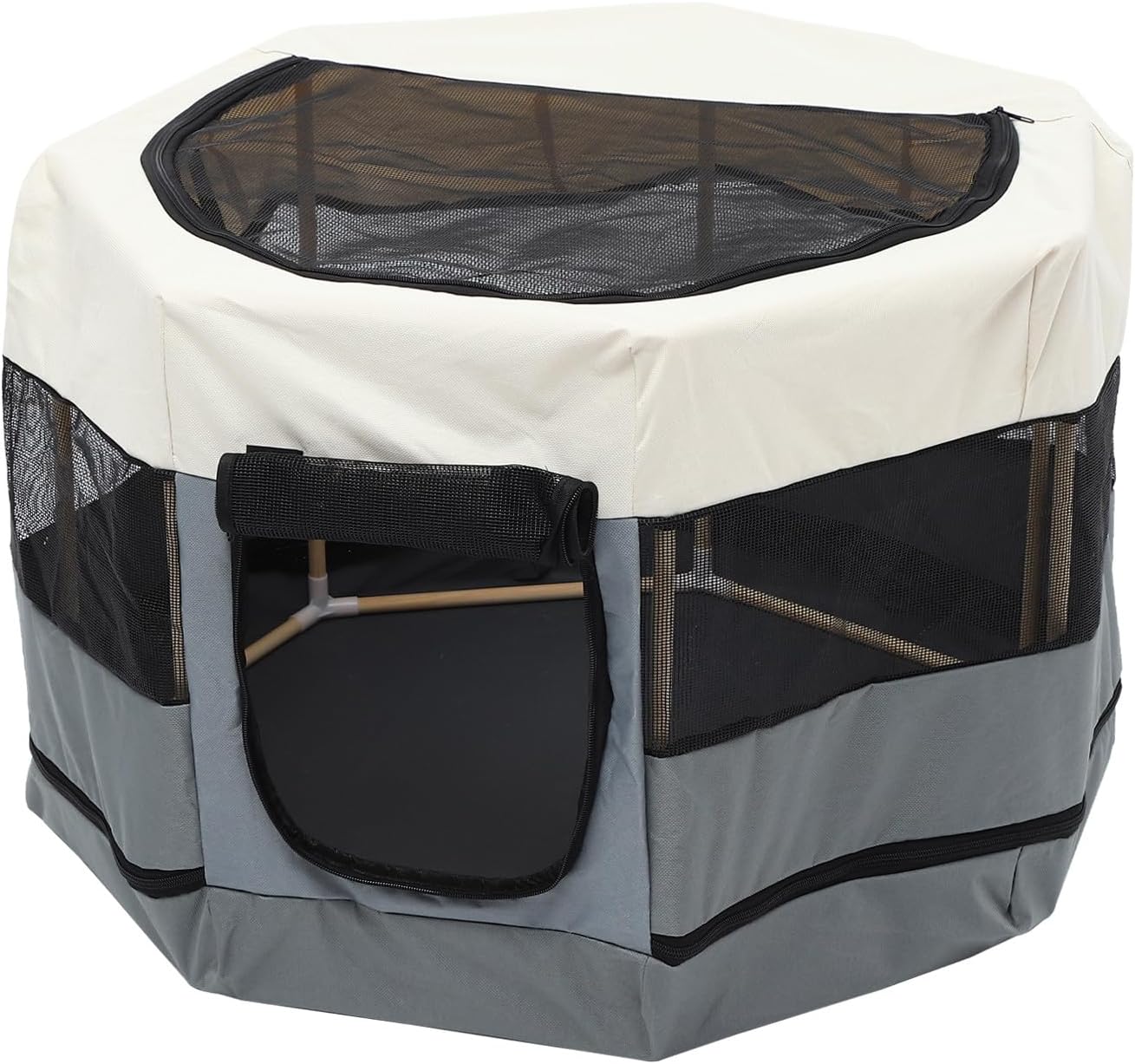 Octagonal Pet Playpen Portable Dog Fence with Bite-Resistant Oxford Fabric, 74x74x43cm Beige and Gray, Safety Puppy and Cat Nest Indoor Playhouse for Pets