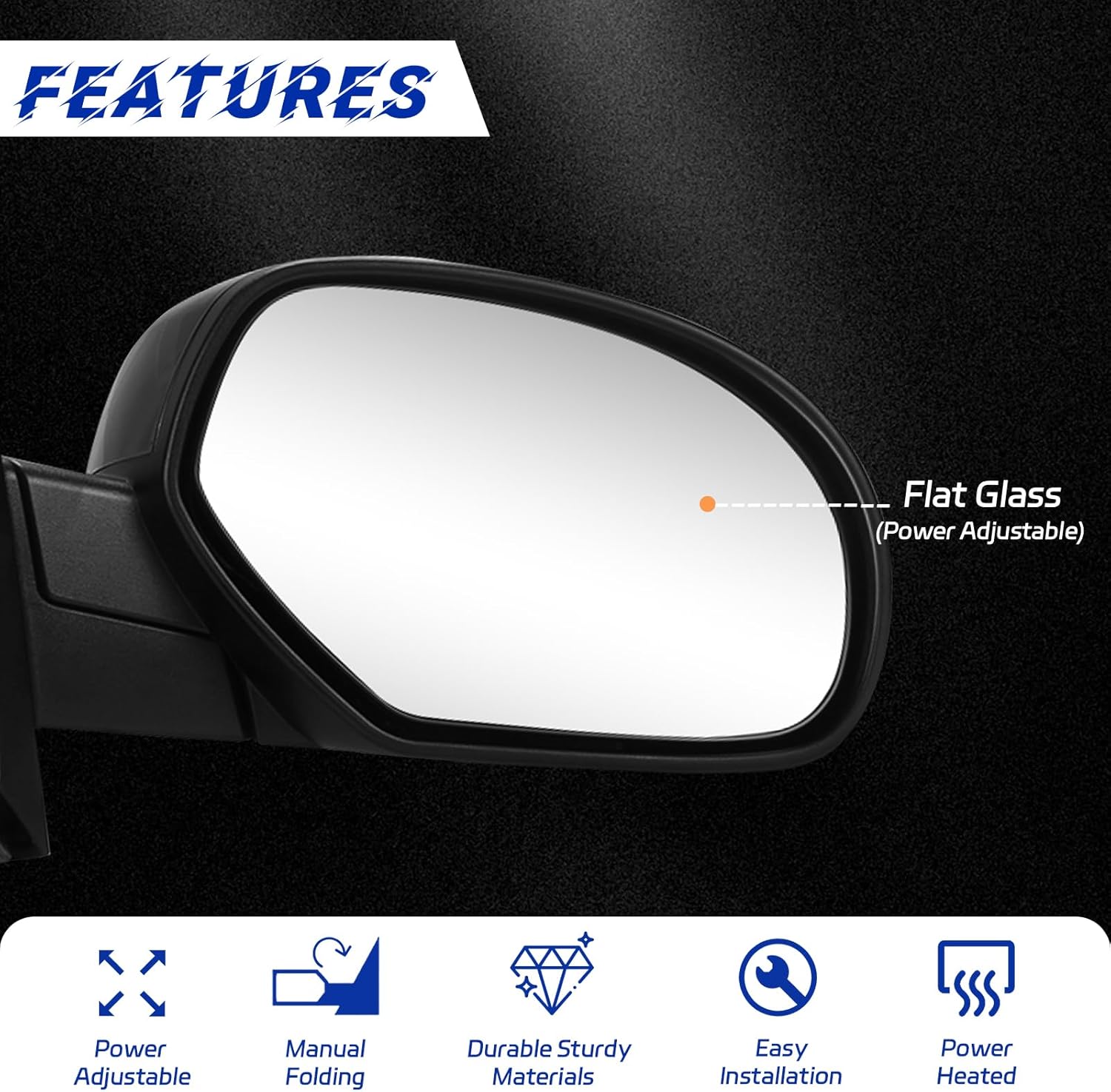 Left Driver Side Mirror Replacement for 2007-2013 Chevy Silverado GMC Sierra 1500 2500 3500 HD Yukon XL Suburban Tahoe Door Mirror Power Heated Manual Folding,GM1320325