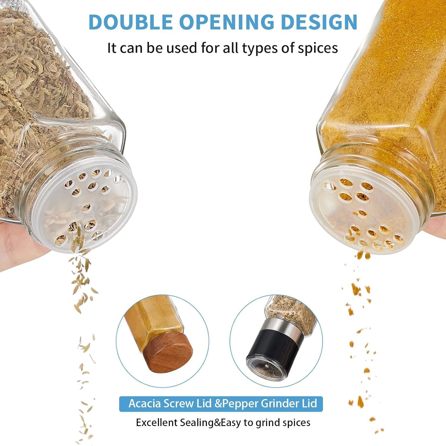 Yangbaga 24Pcs Glass Spice Jars with Labels-4OZ Wood Lid Square Spice Containers with Pepper Grinder Lids &Funnel,Seasoning Jars for Rack Cabinet Drawer - Image 4