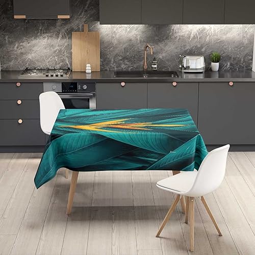 Miniatura 2 de Mantel rectangular verde con plantas tropicales para mesa, impermeable, a prueba de polvo, 60 x 60 pulgadas