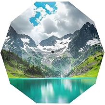 Lake Moutain Spring Landscape Auto Open Close Umbrella UV50+ Travel