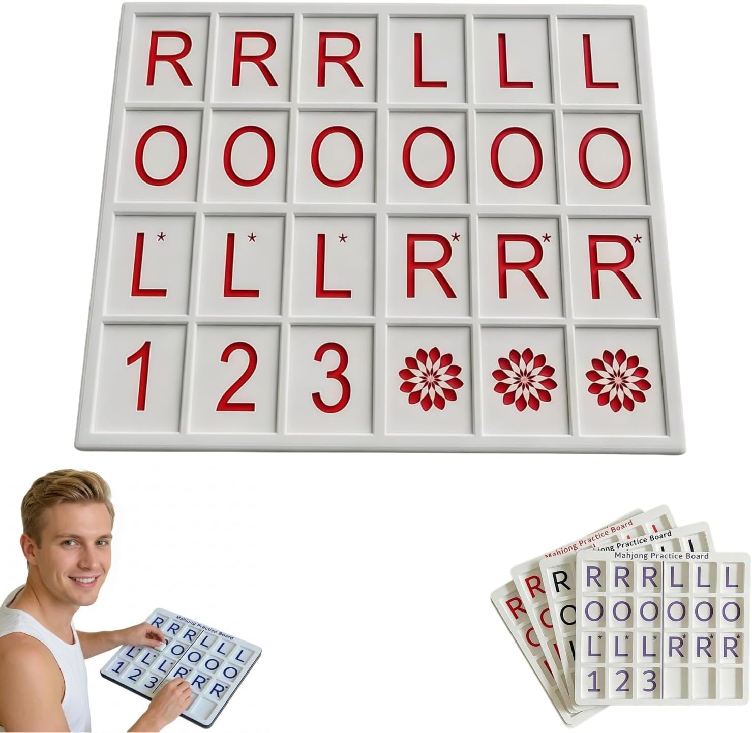 Mahjong Practice Board, 3D Printed Mahjong Practice Board with 24 Slots, Portable Tile Pattern Learning & Strategy Practice Boards for Beginners and Advanced Players (Purple, with Flowers)