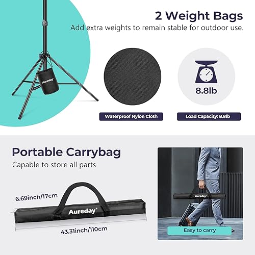 Miniatura 5 de Aureday Soporte de telón de fondo, kit de soporte de fondo ajustable de 10 x 7 pies con 4 barras transversales, 6 abrazaderas de fondo, 2 bolsas de