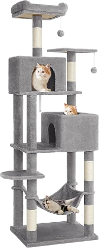 Miniatura 22 de Feandrea - Árbol para gatos de varios niveles para interiores, torre para gatos tipo condominio con 4 postes para rascar, 2 posaderos, hamaca y Gris