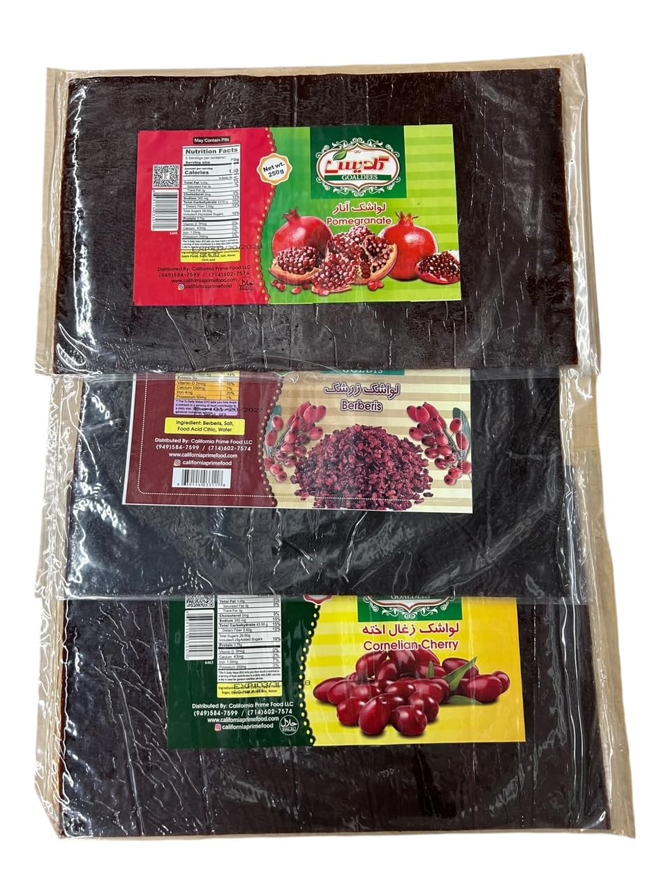 Fruit Leather (لواشک) Lavashak– Cornelian Cherry, Pomegranate & berberis Mix, Persian Style Natural Tart Snack, Pack of 3-10 oz (750g) total