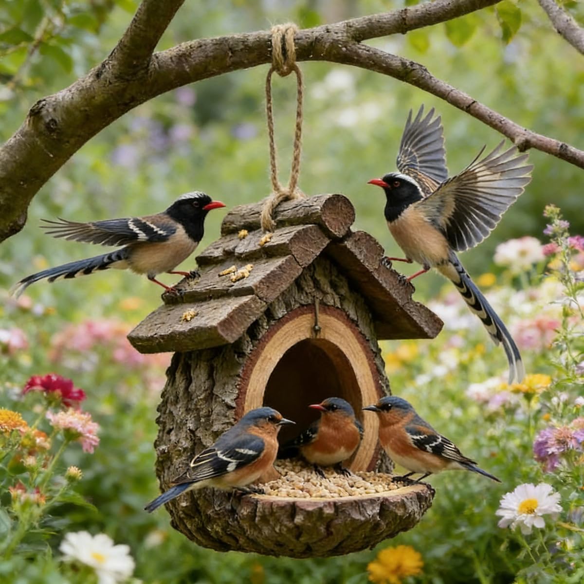 Vintage Treehouse Bird Feeder,Large Weatherproof Resin Hanging Feeder with Seed Tray,Outdoor Garden Yard Decor,Whimsical Country Sculpture (2)