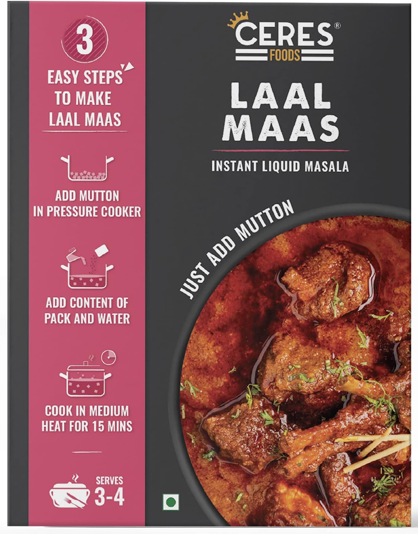 Ceres Foods Rajasthani Laal Maas Instant Liquid Masala | Simmer Sauce | Ready-to-Cook Mutton & Chicken Curry Paste | Authentic Spicy Curry Flavor | Just Add Meat | 200g