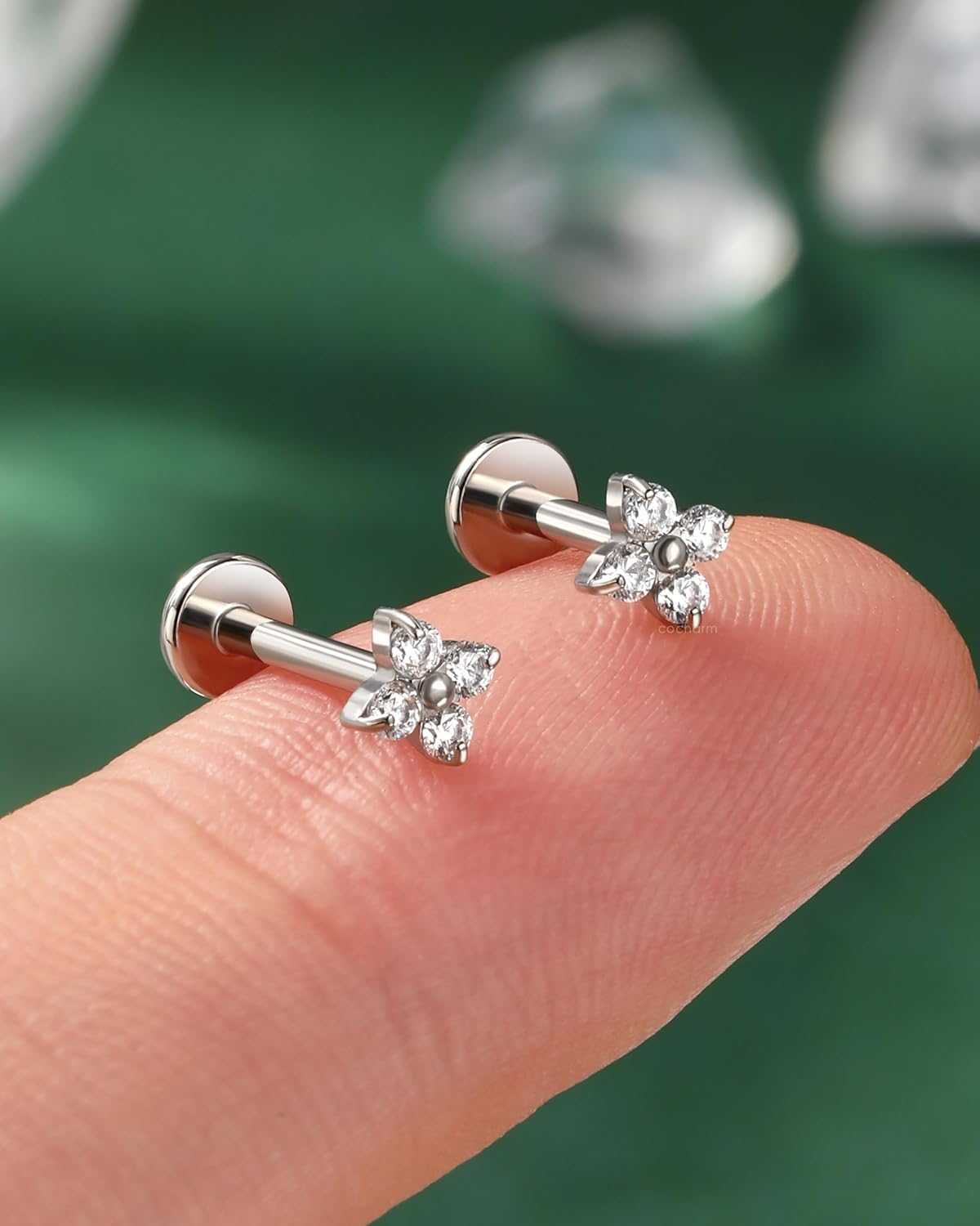 COCHARM G23 Titanium Tragus Cartilage Piercing Jewelry 16g Threadless Helix Cartilage Tragus Earring Flat Back Flower Push Pin Tragus Helix Jewelry for Cartilage Jewelry Women Men 6mm/8MM 16 Gauge Ear Piercing Jewelry - Image 4