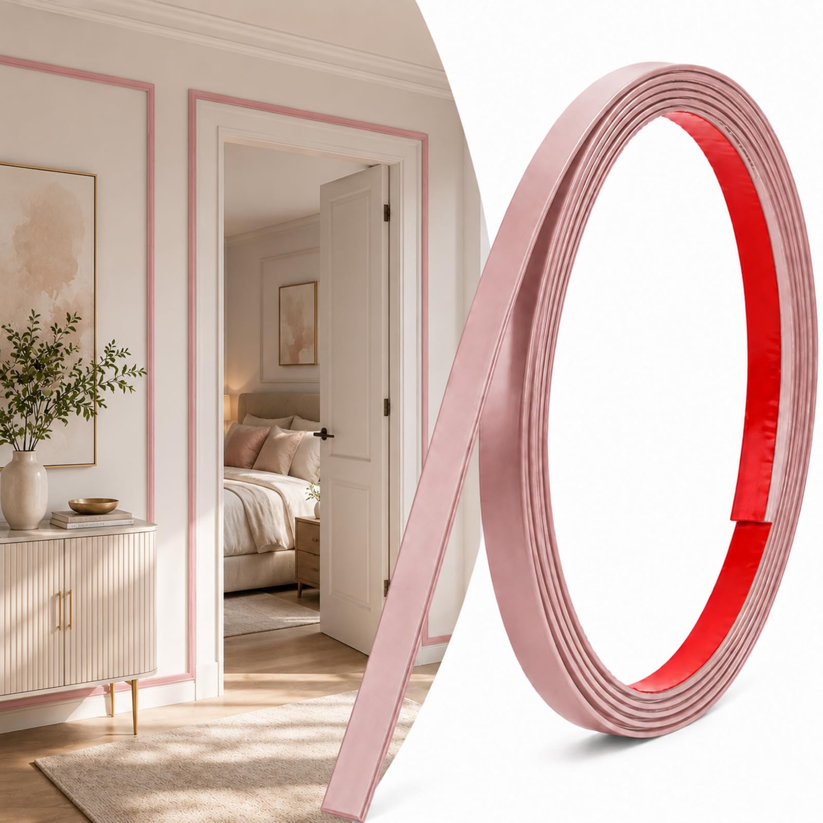 Wall Trim Peel And Stick Molding Frame PVC Molding Trim Pink,W 2cm* L 2m