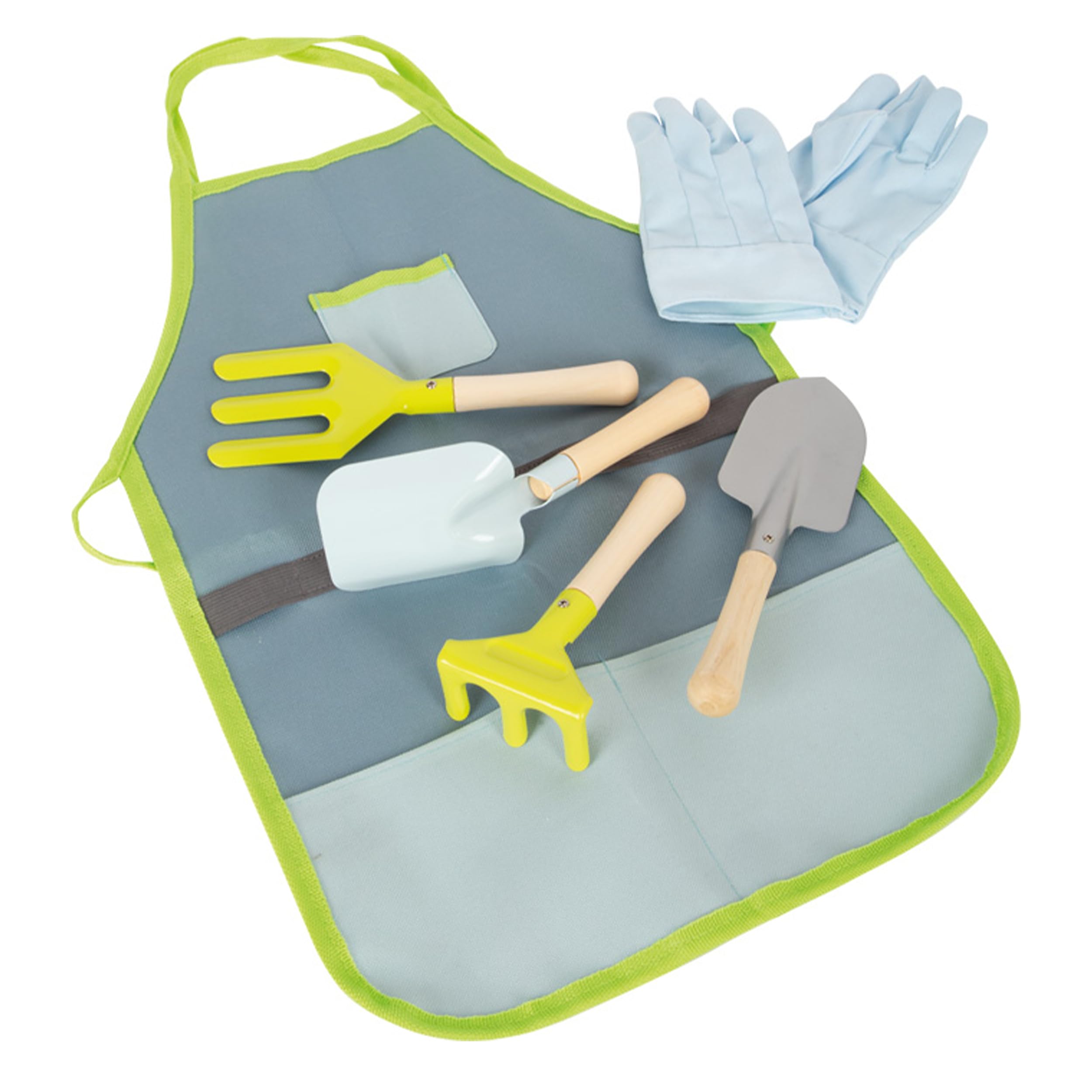 small foot Juego de cocina de barro para niños con juego de agua y juego de jardín, color verde | Cocina de juguete para exteriores con dispensador de agua, herramientas de jardín, placa de cocina y delantal