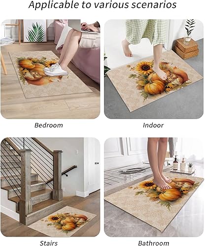 Miniatura 6 de Tapete para puerta delantera, tapetes absorbentes para entrada para interiores y exteriores, alfombras pequeñas para otoño, Acción de Gracias,