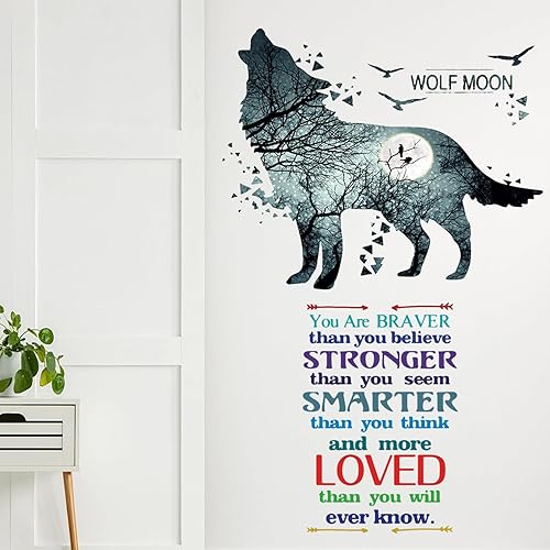 Miniatura 9 de AMODA Calcomanías de pared de lobo, adhesivo de pared motivacional para el hogar, calcomanías murales positivas para dormitorio, sala de estar,