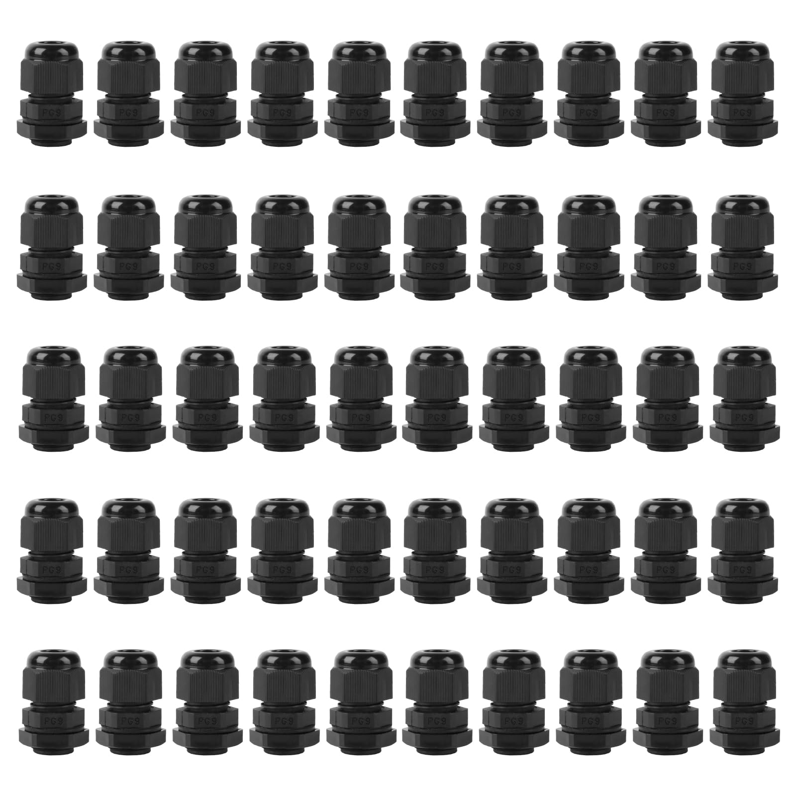 50 Pcs PG9 Cable Glands, IP68 Waterproof Nylon Cable Glands Set, black Electrical Conduit Gland for 4mm - 8mm Cables, Compression Gland Connectors with Locknut and Washers