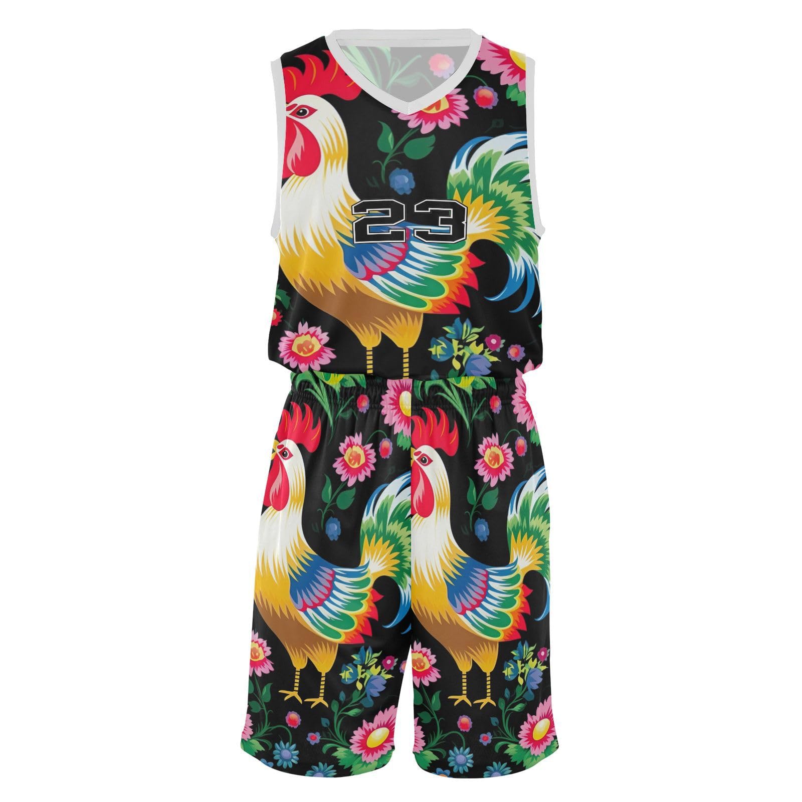 FLildon Traditional Chicken Boys Basketball Jersey Set Tank Top Shorts Tracksuit Sport Training Suit for Kids, M