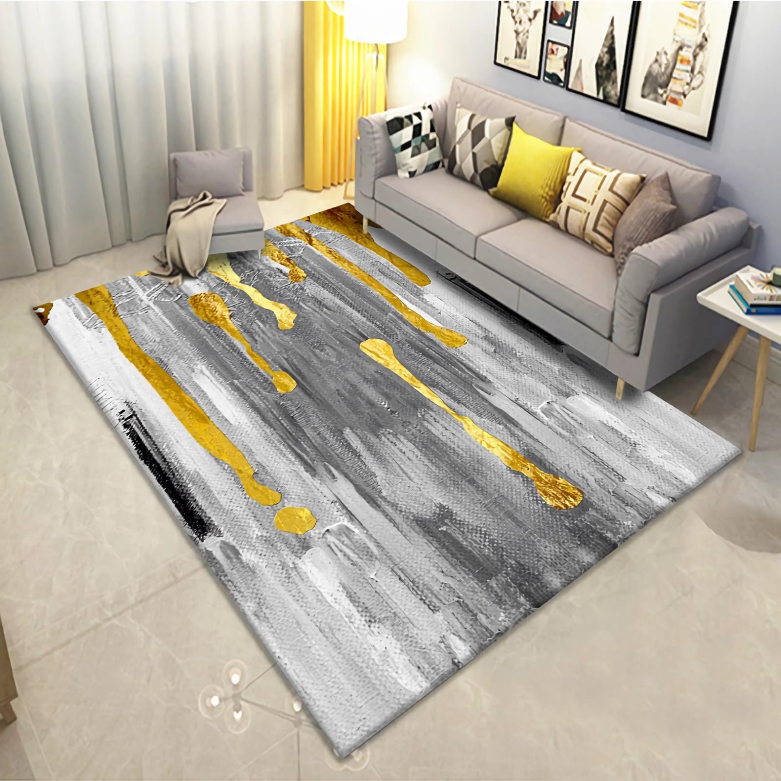 Velluto Tappeto di design grigio nero giallo inchiostro antiscivolo durevole,tappeto esterno tappeto moderno salotto,60x90cm