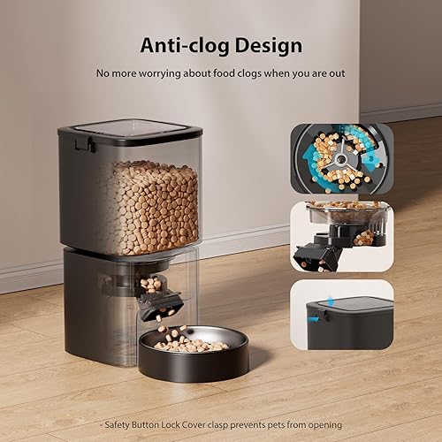 Miniatura 3 de Comedero automático para gatos, 5 l21 tazas, alimentador automático para mascotas, alimentador automático de doble potencia, dispensador de