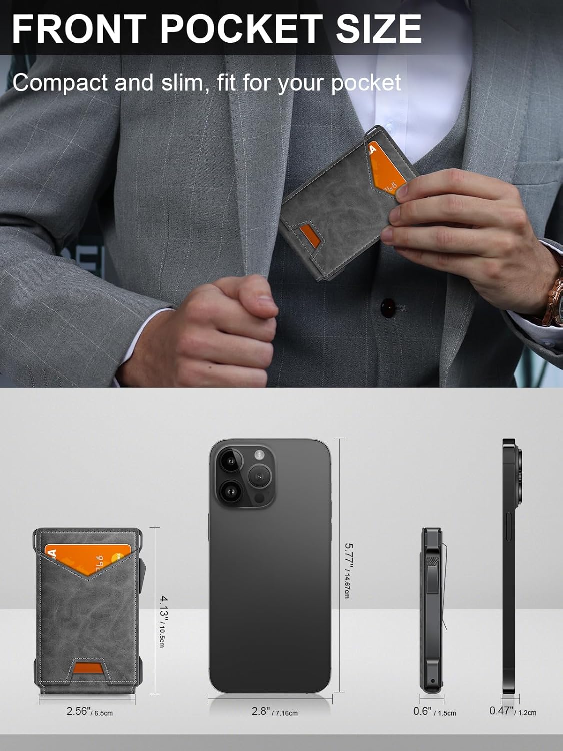 Wallet for Men RFID Wallet with 2 ID Windows & Money Clip, Slim Pop Up Card Holder for 10-12 Cards, Bifold Minimalist Smart Wallet for Front Pocket, Compact Metal Credit Card Holder, Gifts for Men - imagen 4