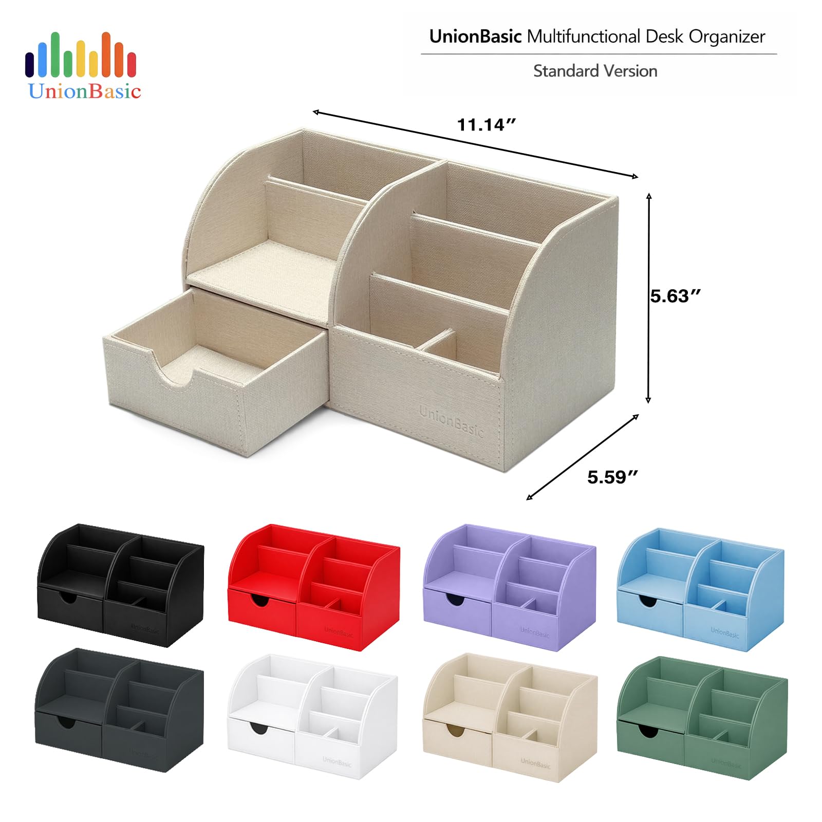 UnionBasic Multifunktions-Schreibtisch Organzer für Büro aus Kunstleder zur Aufbewahrung von Visitenkarten, Stiften, Handy, Büroartikeln, Aufbewahrungsbox Modern schwarz