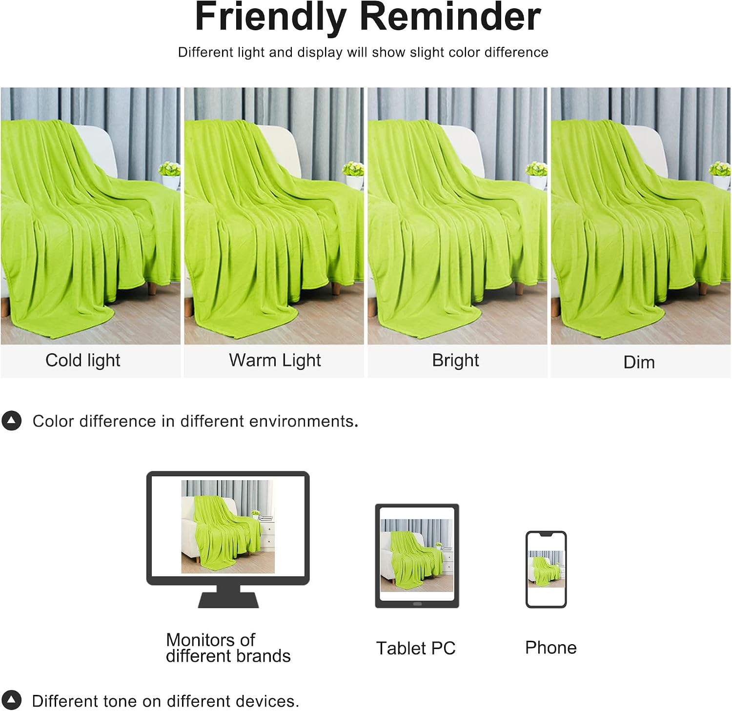 uxcell Flannel Fleece Blanket Full Size - Soft Lightweight Plush Microfiber Bed Blanket for Sofa or Couch, Machine Washable Blankets Fleeces, Yellow Green 70x78 Inch