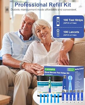 Blood Glucose Test Strips, 100 Count Blood Sugar Test Strips and 100 lancets for Diabetes, Accurate, Auto Code, Compatible with All CAKRNPS Glucometer for Easy Blood Sugar Testing (No Monitor)