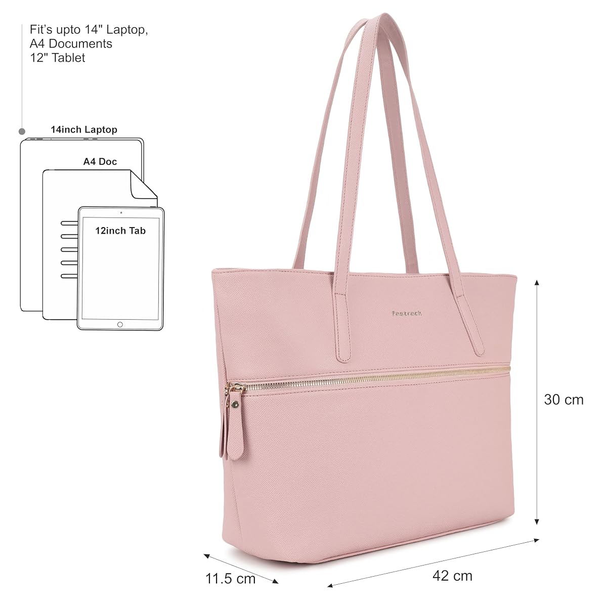 Fastrack Casual Laptop Tote Bag For Girls, Large Size With A Zipper Closure And