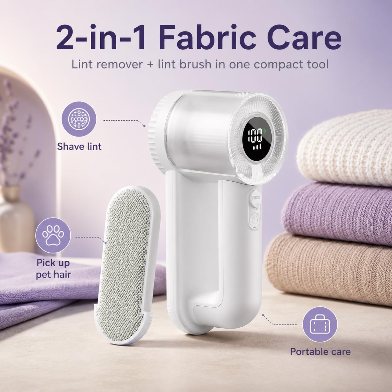 Rasoir Anti Bouloche, Anti Bouloche, Rasoir a Bouloche, Rasoirs Anti-Peluches, Coupe Bouloches Blanc avec Ecran LED Numerique Et Grande Batterie 1800mah, pour Vetements, Pulls en Laine