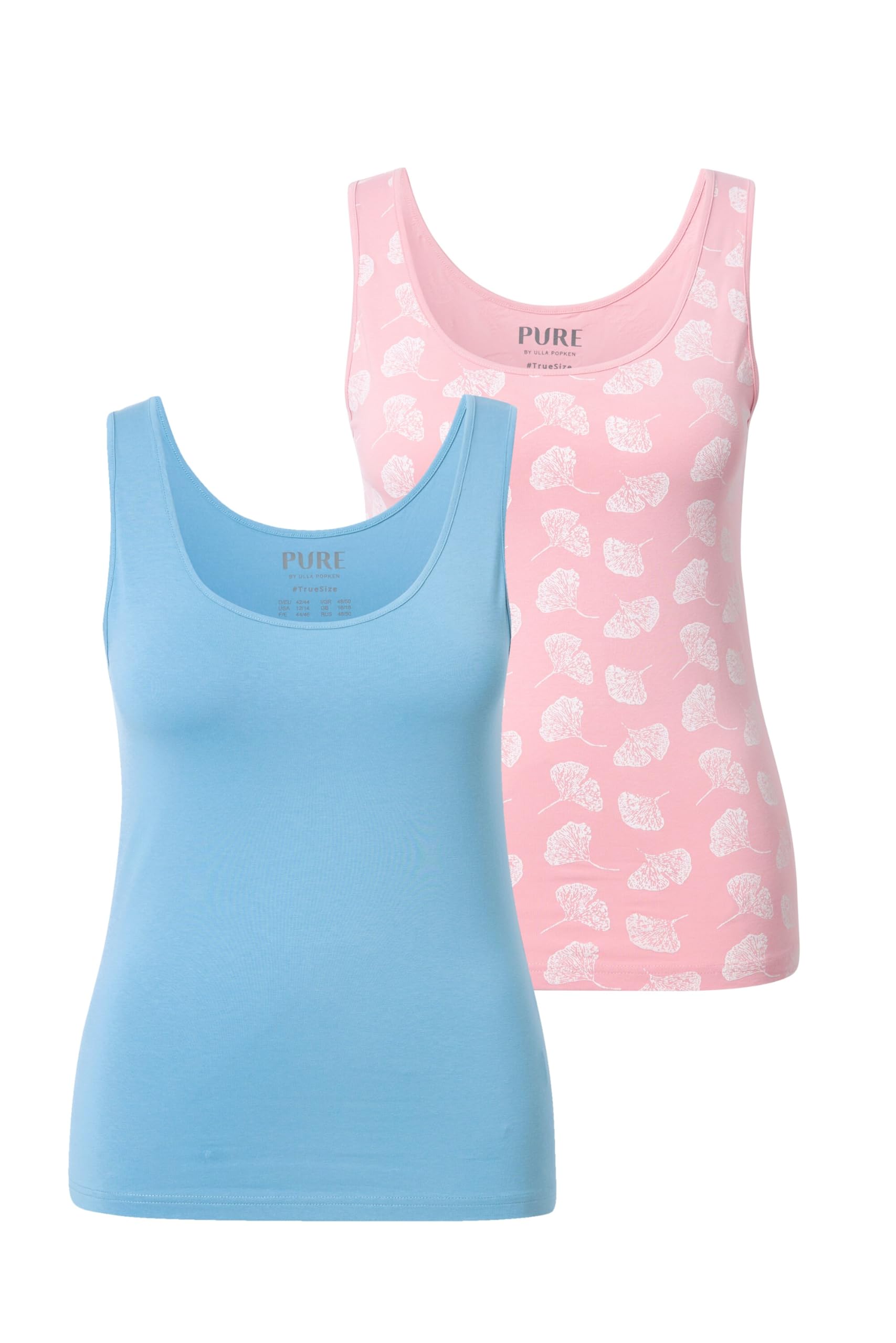 Ulla Popken Damen große Größen Übergrößen Plus Size Tanktops, 2er-Pack, Uni/Ginkgo, Rundhals, Biobaumwolle 840513