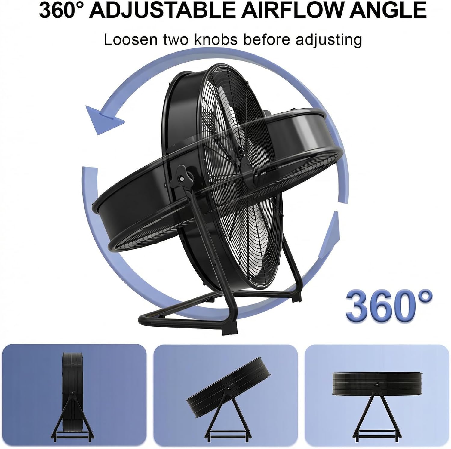 Industrial Drum Fan 20 Inch, Max 4650 CFM High Velocity Floor Fan, 4 Speed Heavy Duty Metal Air Circulator, 360° Tilt with Casters Handle For Patios, Garage, Warehouse, Basement
