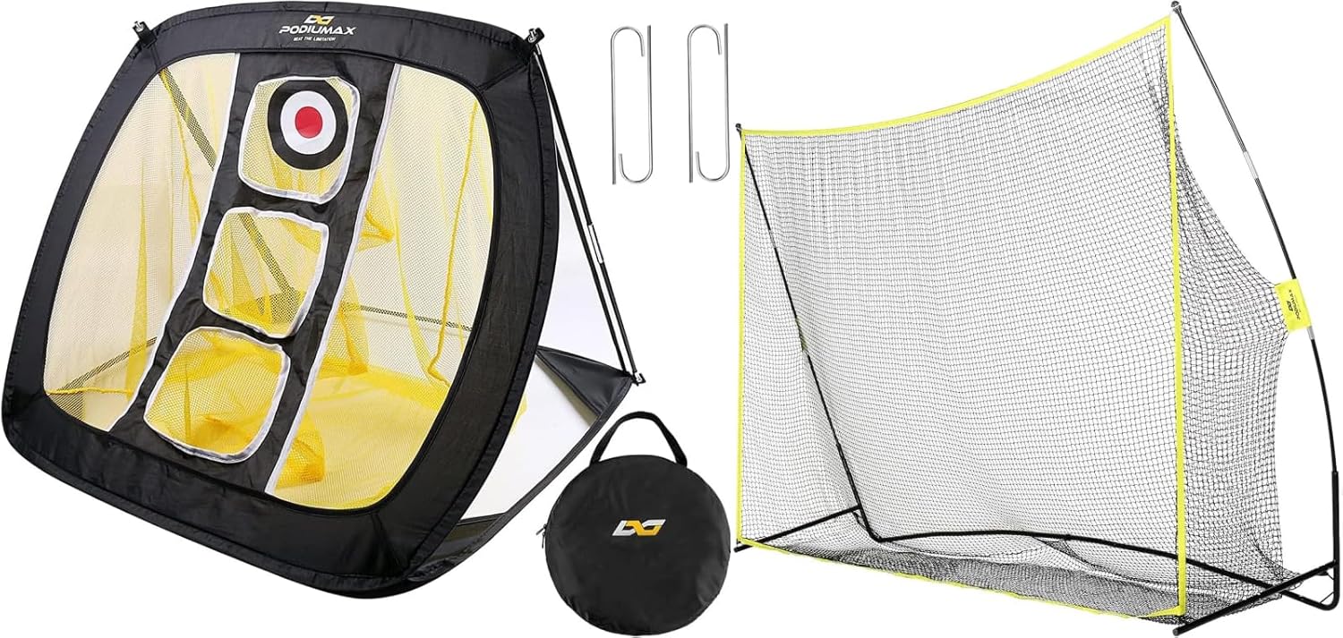 PodiuMax Pop Up Golf Chipping Net & 10x7ft Golf Hitting Net