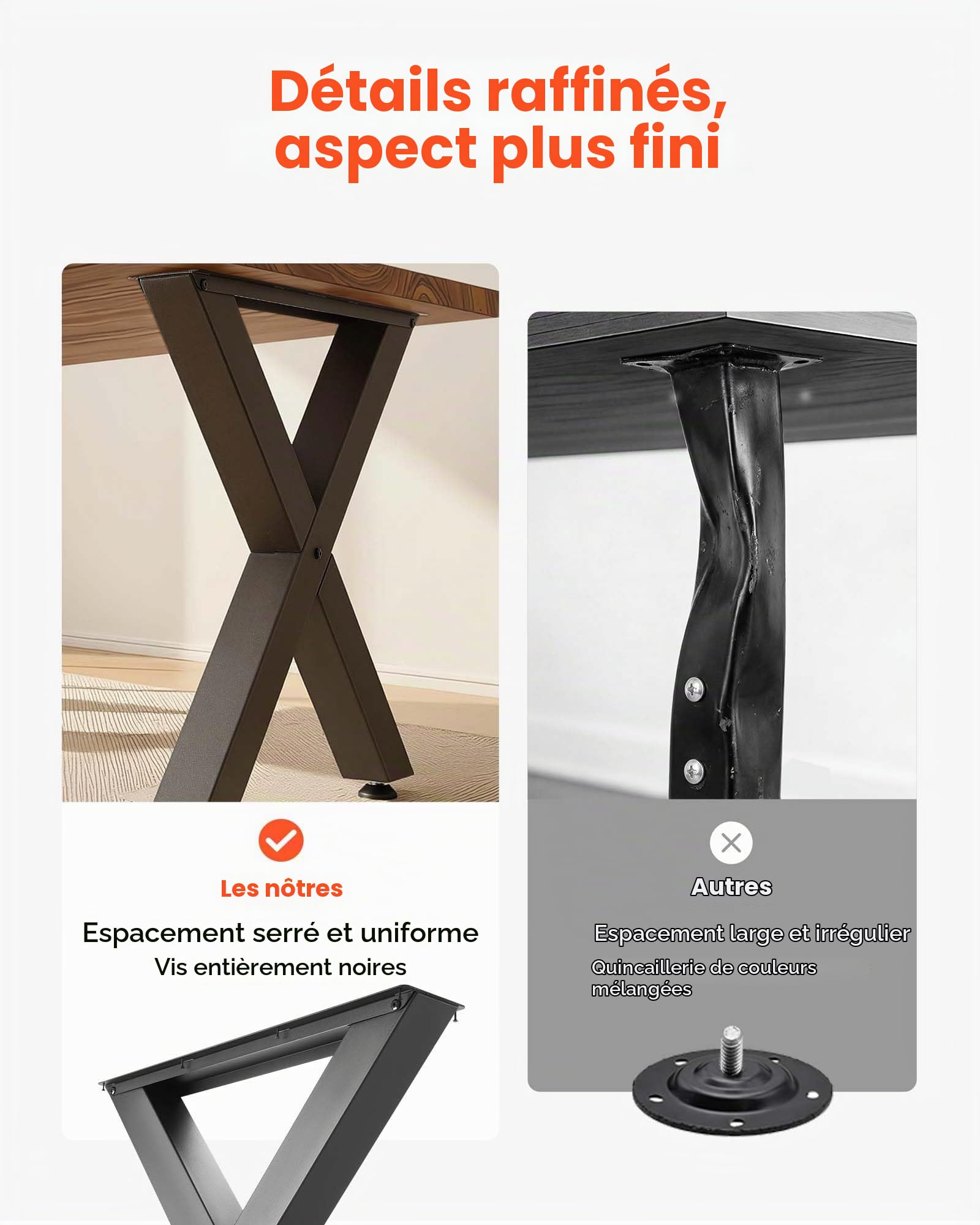 VEVOR Pieds de Table en Forme de X 750x760 mm Lot de 2, Pieds de Bureau en Acier au Carbone, Charge Max. 1000 kg pour Table à Manger, Bureau, Établi, Plan de Travail et Table de Bar, avec Patins, Noir