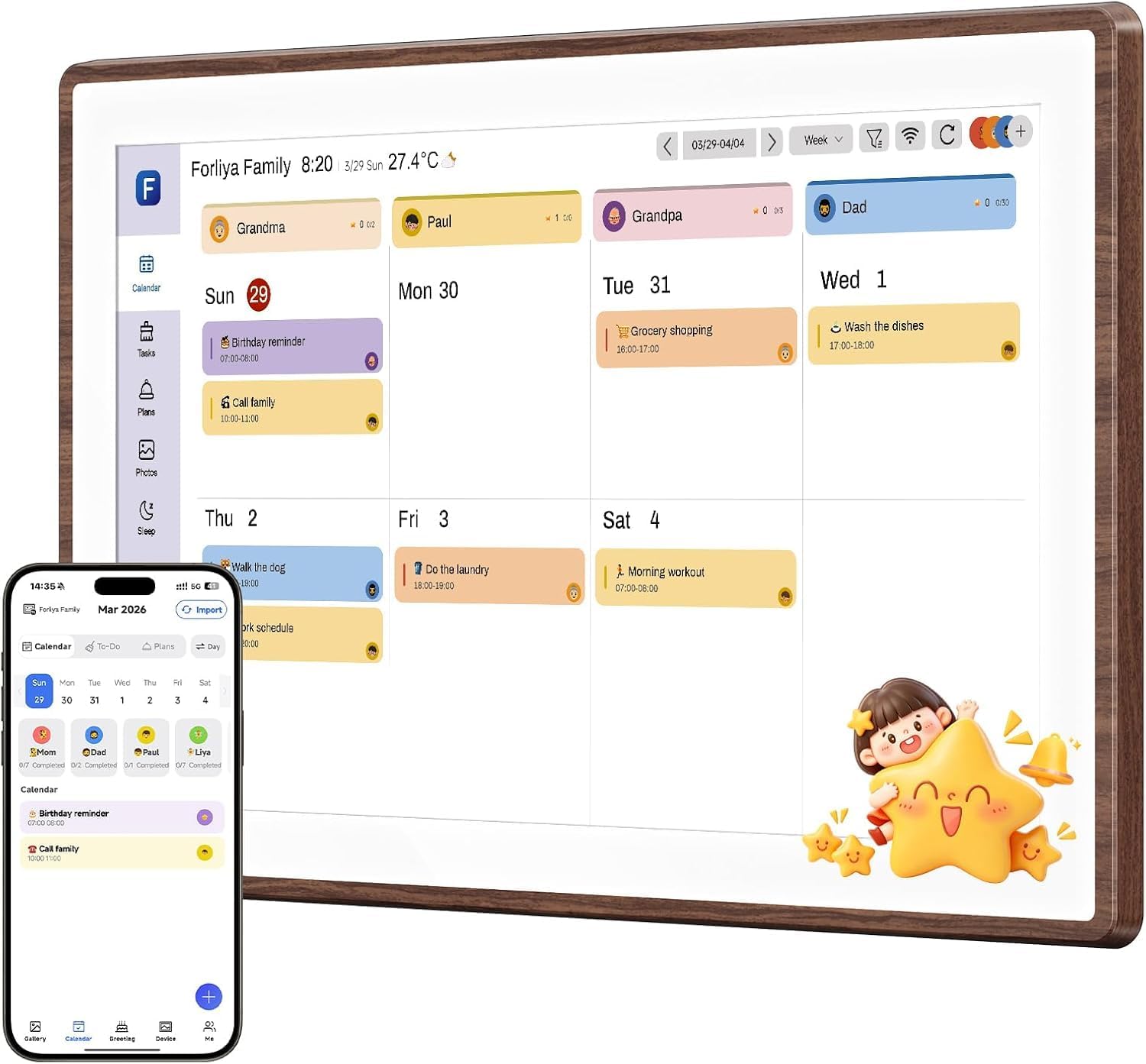ANKRA 21.5" Digital Calendar, No Subscription Smart Calendar (Walnut)