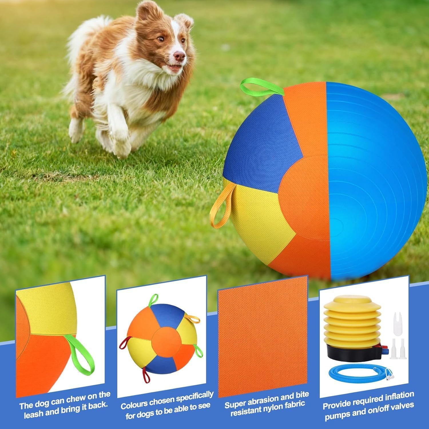 Heavy Duty Herding Ball for Dogs Horses Sheep, Inflatable Interactive Play Toy, Durable Training Exercise Ball for Pets Outdoor Activity (55CM)