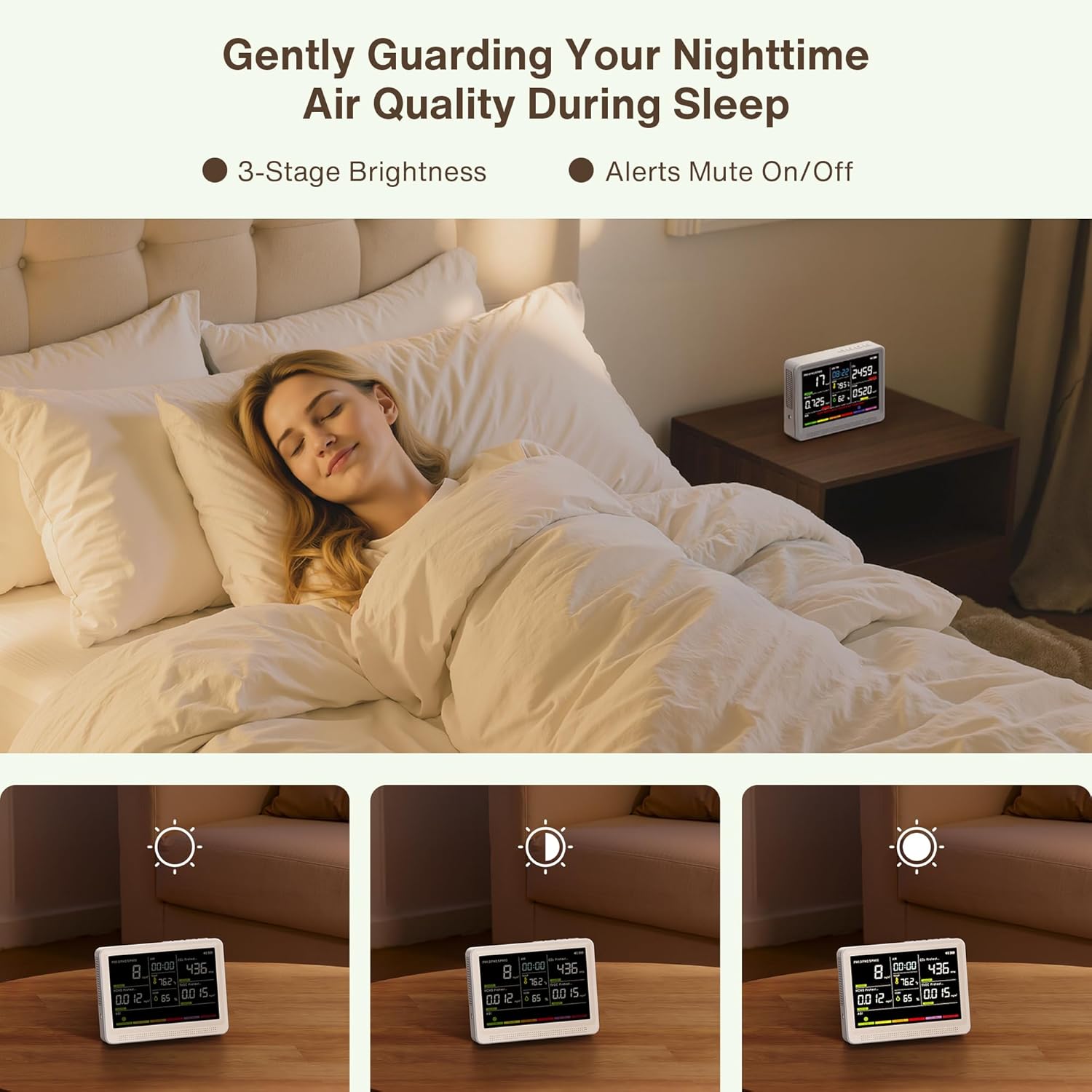 bonoch 16 in 1 Air Quality Monitor Indoor 10h-Battery & 5.5" Display 9 AQI+7 AQI Alerts, CO2 Monitor, Air Quality Tester for CO2, TVOC PM2.5 PM1.0 PM10 HCHO Temperature Humidity AQI & Time Air Meter