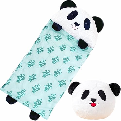 Panda Kids Sleeping Bag with Pillow, Animal Sleeping Bag, Machine Washable, Perfect for Camping, Travel, Sleepovers & Indoor Play, Slumber Bags for