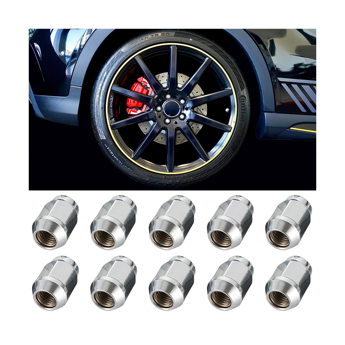 JNNJ 10 Pieces M12x1.5 Chrome Lug Nuts, Chrome Plated Steel, Hex Nut, Right Hand Thread, ISO Metric, Commercial Grade, Lug Nuts