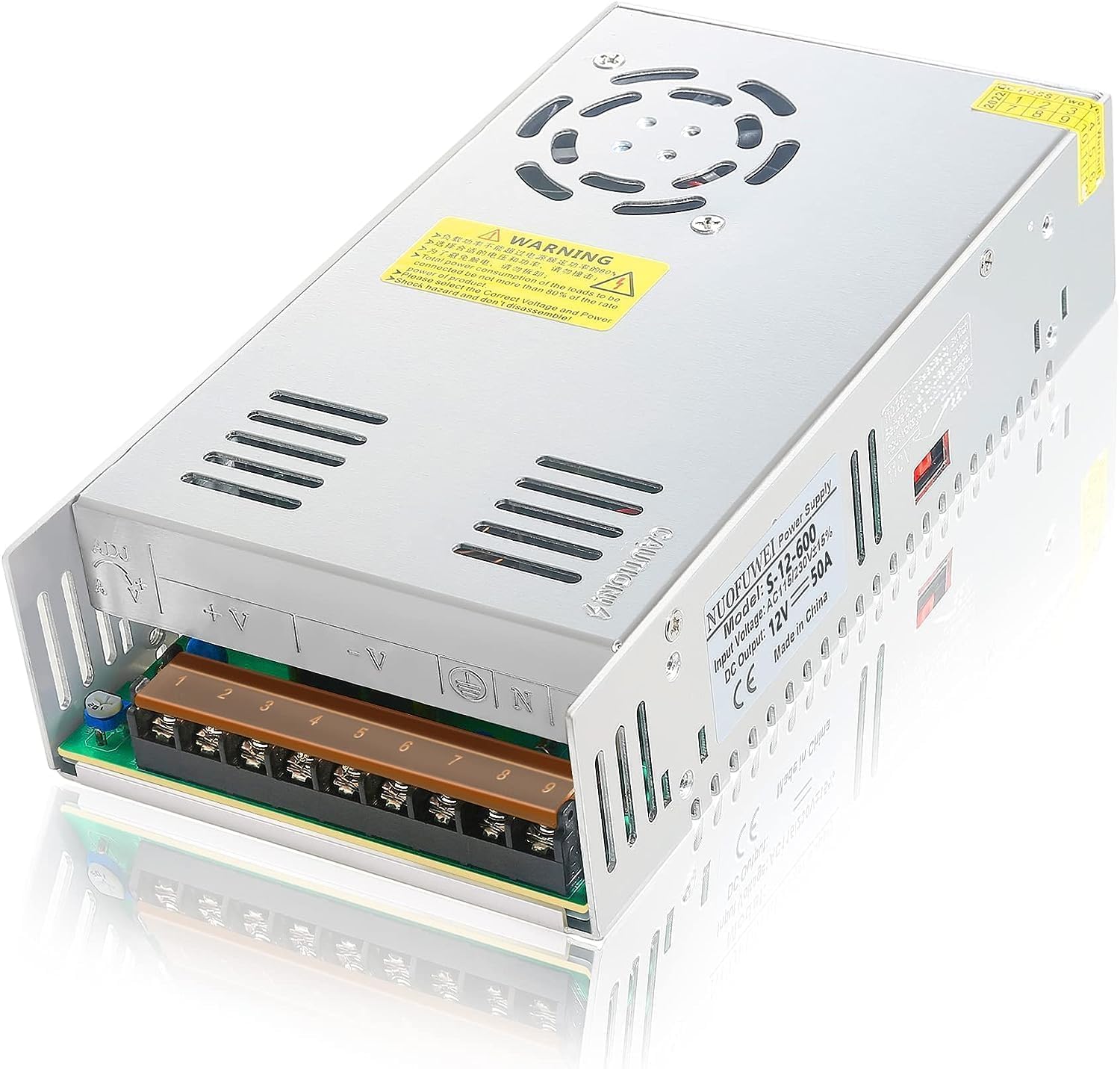 DC 12V 50A 600W Alimentation Transformateur 220V CA à 12V CC Convertisseur 50A Alimentation 12Volts 600W pour Driver LED Moteur Pompe Caméra Sécurité CCTV Voiture Stéréo Lmprimante 3D
