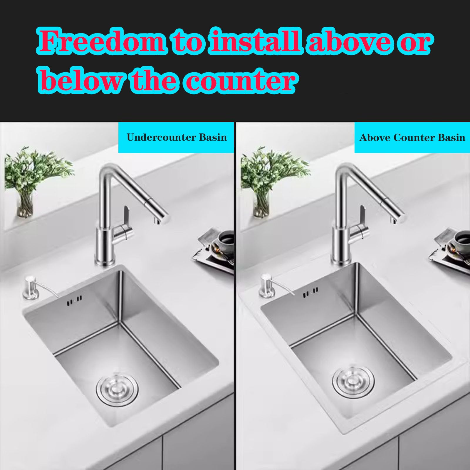 Evier de cuisine bar de balcon lavabo évier simple en inox 304 avec robinet extractible, distributeur de savon, panier télescopique (28 * 46 * 22cm, Argent)