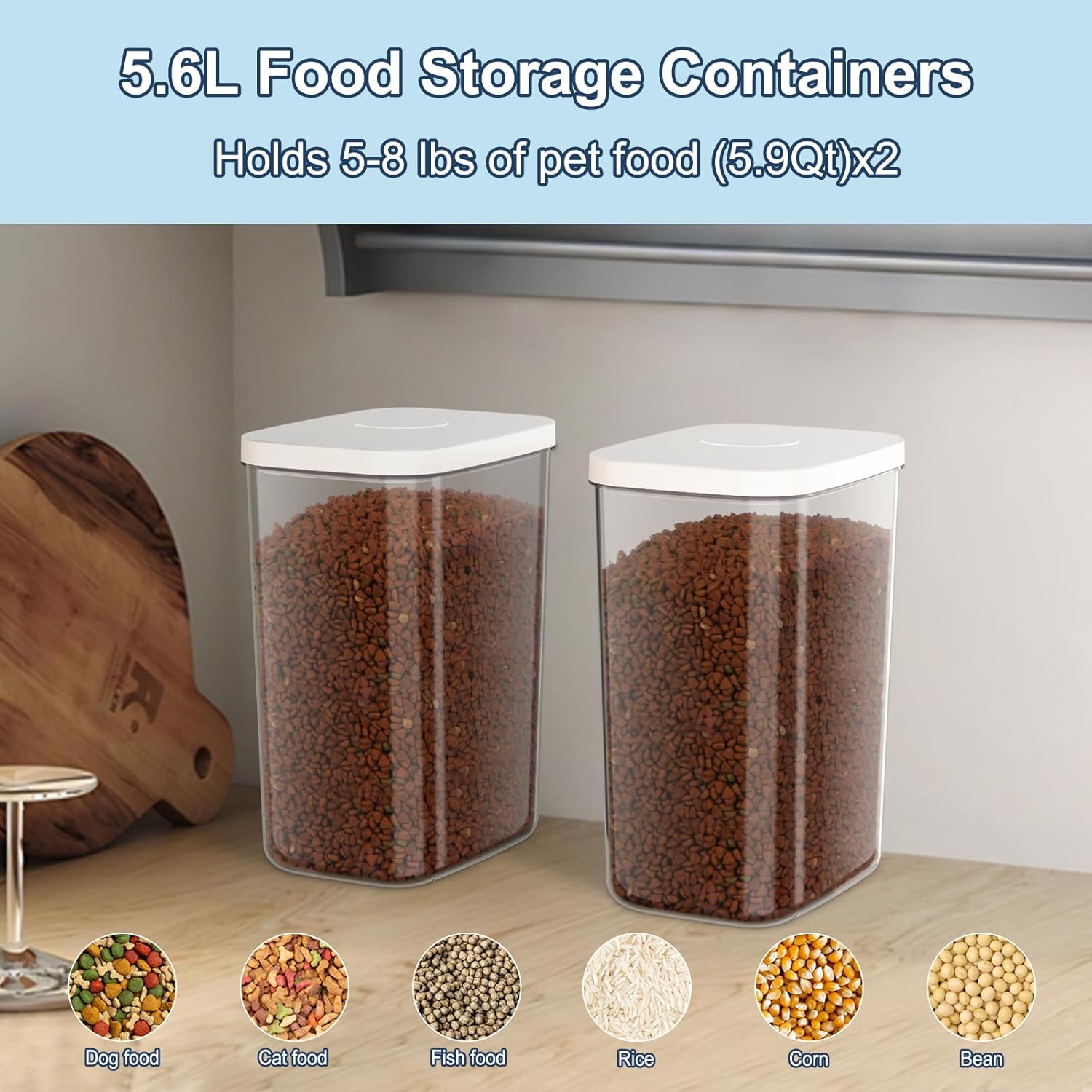 LEAWALK 5-8 Lbs/6Qt Airtight Dog Cat Food Storage Container and Pet Storage Bin BPA-Free, PET Clear Stackable Dog Treat Containers Measuring Scoop Suitable for Dogs Food, Cats Food and Other Dry-1Pack