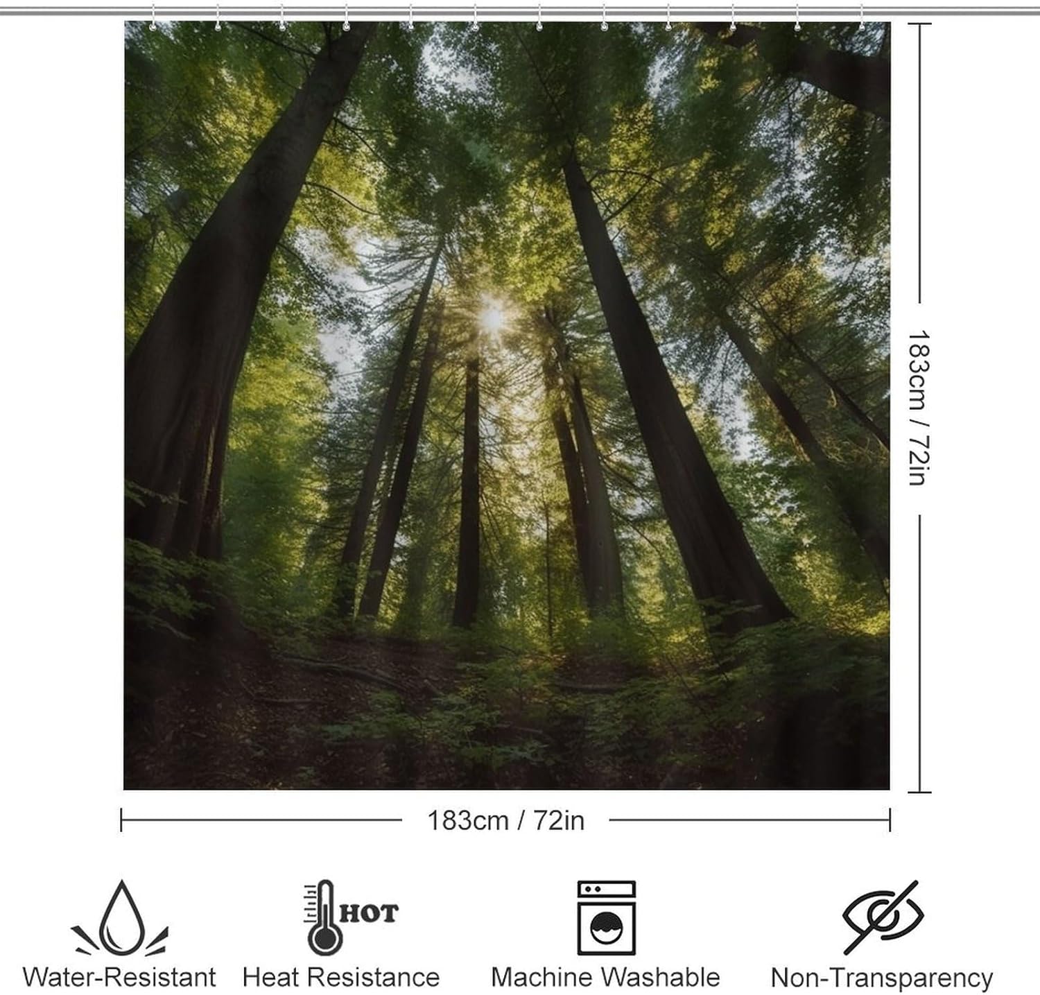 Trees Nature Shower Curtain Set 4 Piece, Non-Slip Bath Mat with Toilet Lid Cover and Waterproof Shower Curtain with 12 Hooks, Complete Bathroom Set for Home Decor