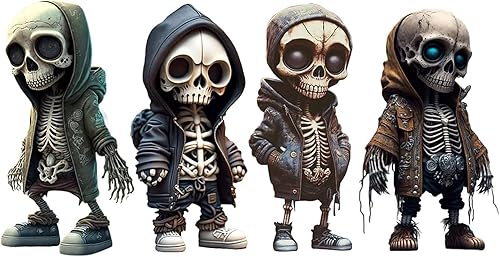 Miniatura 2 de 4 figuras de esqueleto geniales, decoración única de calavera de resina, adornos enanos de Halloween, estatua de gnomo de esqueleto para escritorio