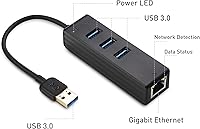 Vista 3 de Cable Matters Hub USB 4 en 1 con Ethernet, compatible con red Gigabit (USB 3.0 Hub Ethernet) con red 101001000Mbps, 3 puertos USB de 5 Gbps en negro