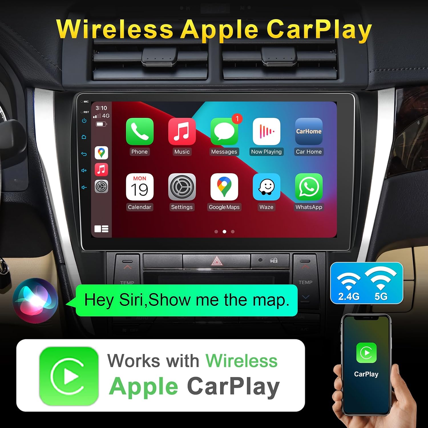 8 Core Car Radio for Toyota Camry 2015 2016 2017, 10 Inch 4+64G Camry Car Stereo with Wireless CarPlay/Android Auto, GPS Navigation 5G WiFi AM FM Radio SWC Bluetooth 5.0