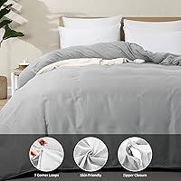 Vista 4 de HOMBYS Funda de edredón extragrande King de 120 x 128 pulgadas, funda de edredón de microfibra ultrasuave color gris claro para todas las estaciones