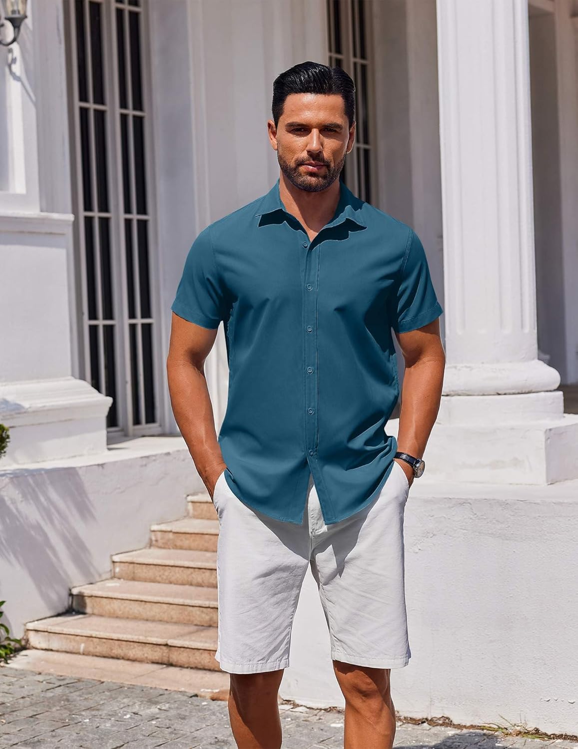 COOFANDY Men's Button Down Shirt Short Sleeve Casual Shirt for Men Summer Business Casual Dress Shirt - Image 2