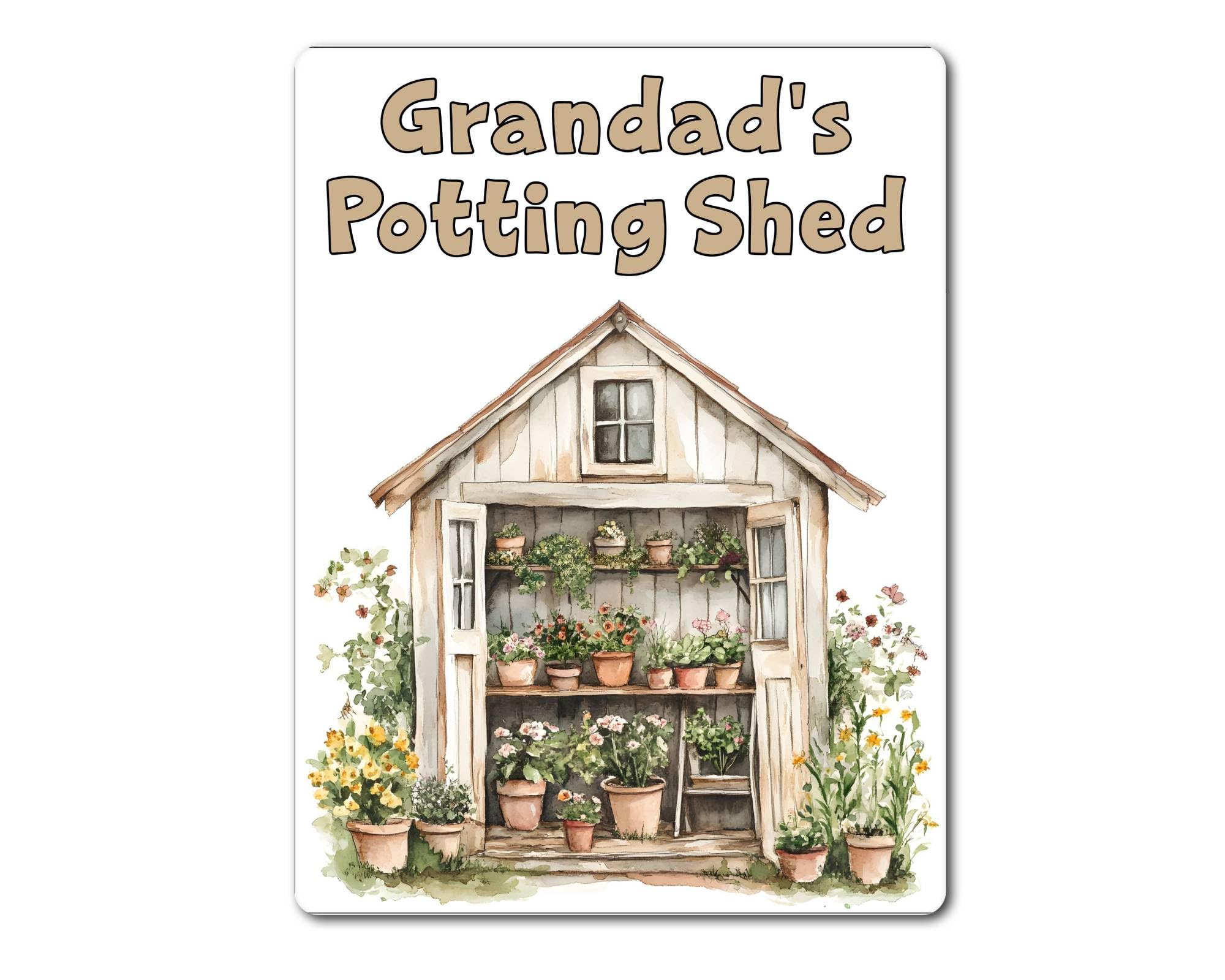 Decalarama Grandad Metal Sign Gift – Grandad's Potting Shed – Beige - Family Fun Gardening Allotment Novelty Aluminium Present