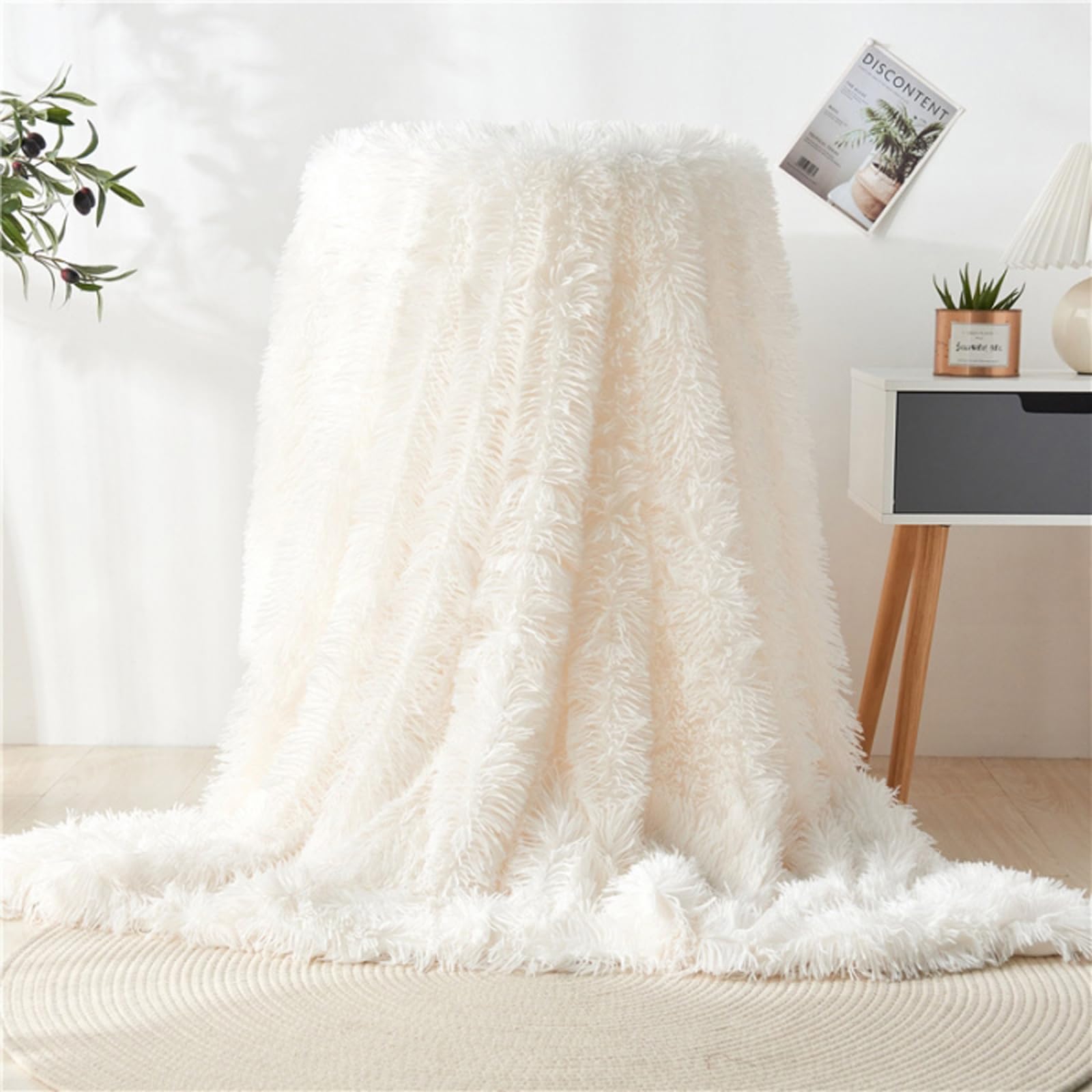Couverture fausse fourrure poils longs plaid lit canapé B 150x200cm