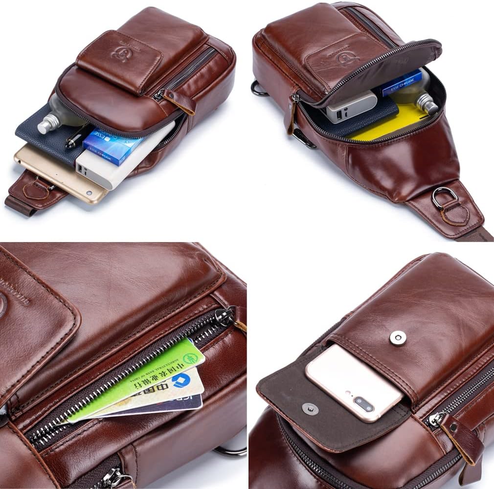 KPYWZER Vintage Leather Sling Bag Backpack for Men Crossbody Shoulder Chest Day Pack Backpacks - Image 7